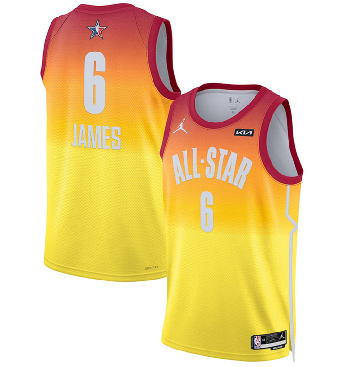 Men 2023 All Star 6 LeBron James Orange Game Swingman Stitched Basketball Jersey