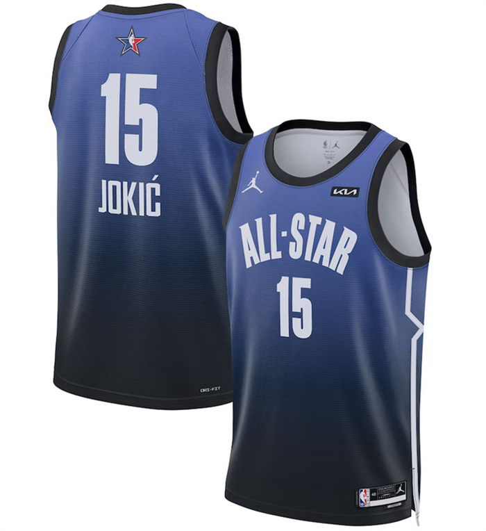 Men 2023 All Star 15 Nikola Jokic Blue Game Swingman Stitched Basketball Jersey