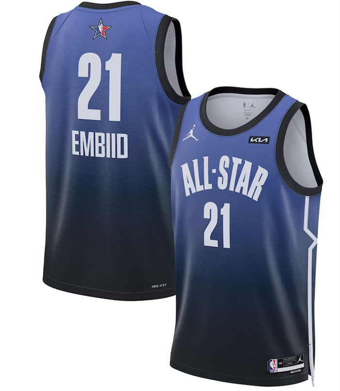 Men 2023 All Star 21 Joel Embiid Blue Game Swingman Stitched Basketball Jersey