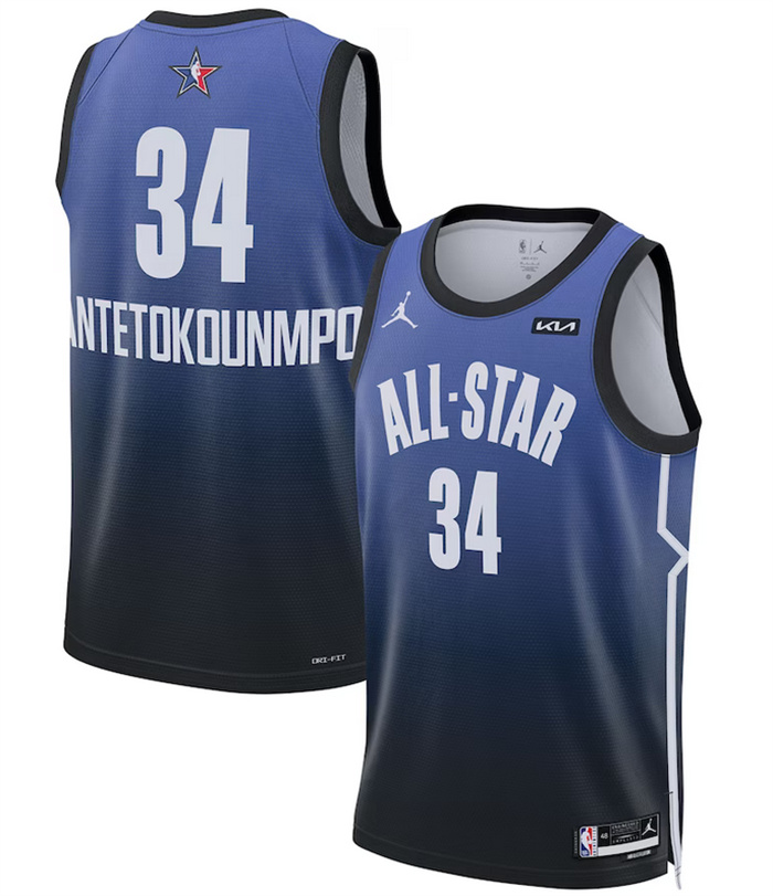 Men 2023 All Star 34 Giannis Antetokounmpo Blue Game Swingman Stitched Basketball Jersey