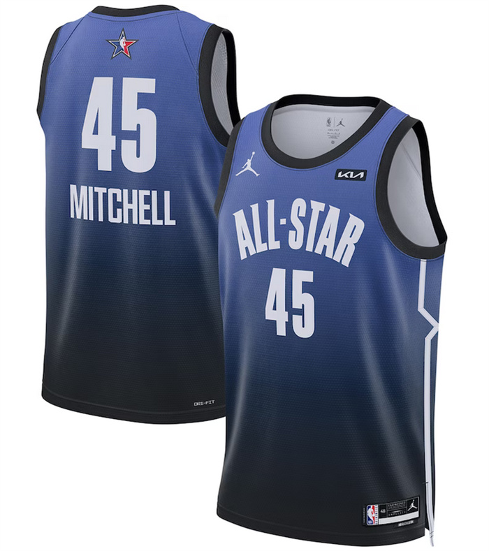 Men 2023 All Star 45 Donovan Mitchell Blue Game Swingman Stitched Basketball Jersey