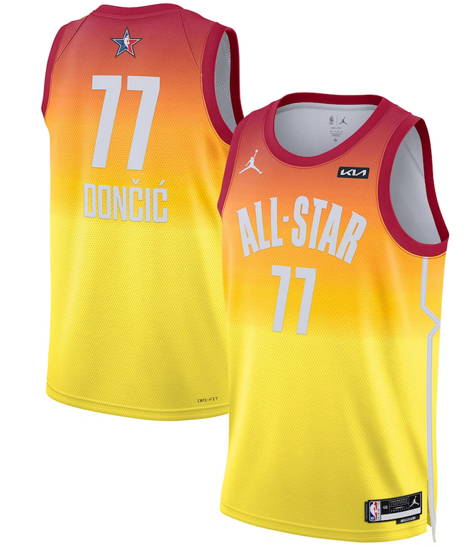 Men 2023 All Star 77 Luka Doncic Orange Game Swingman Stitched Basketball Jersey