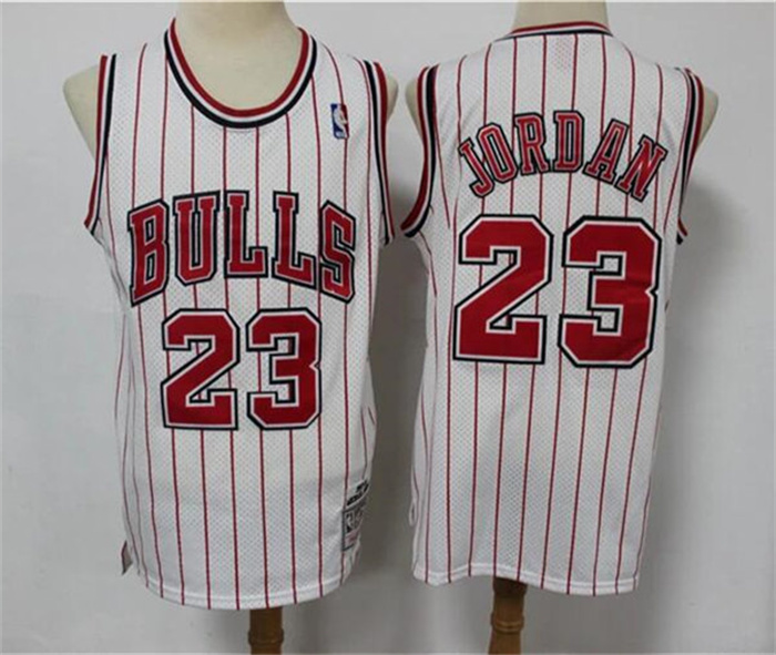 Men Chicago Bulls 23 Michael Jordan White Red Stripes 1996 97 Throwback Stitched Jersey