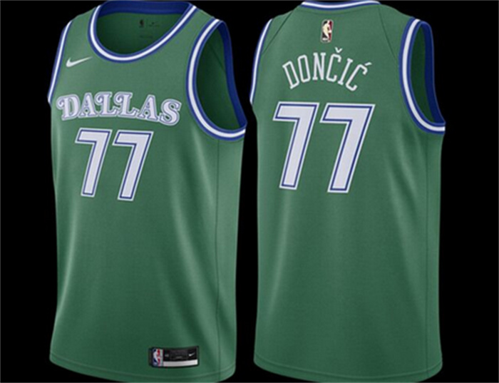 Men Dallas Mavericks 77 Luka Doncic Green Classic Edition Stitched Basketball Jersey