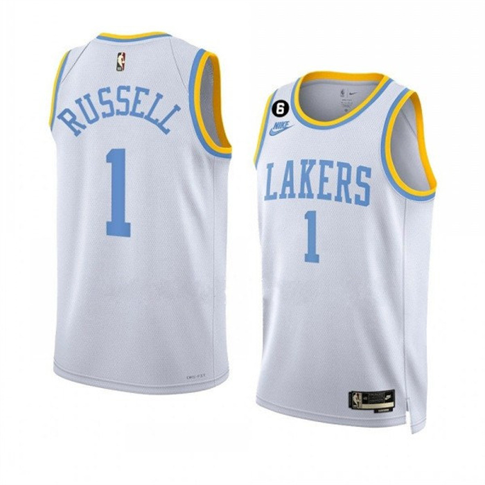 Men Los Angeles Lakers 1 D'Angelo Russell 2022 23 White Classic Edition With No 6 Patch Stitched Bas