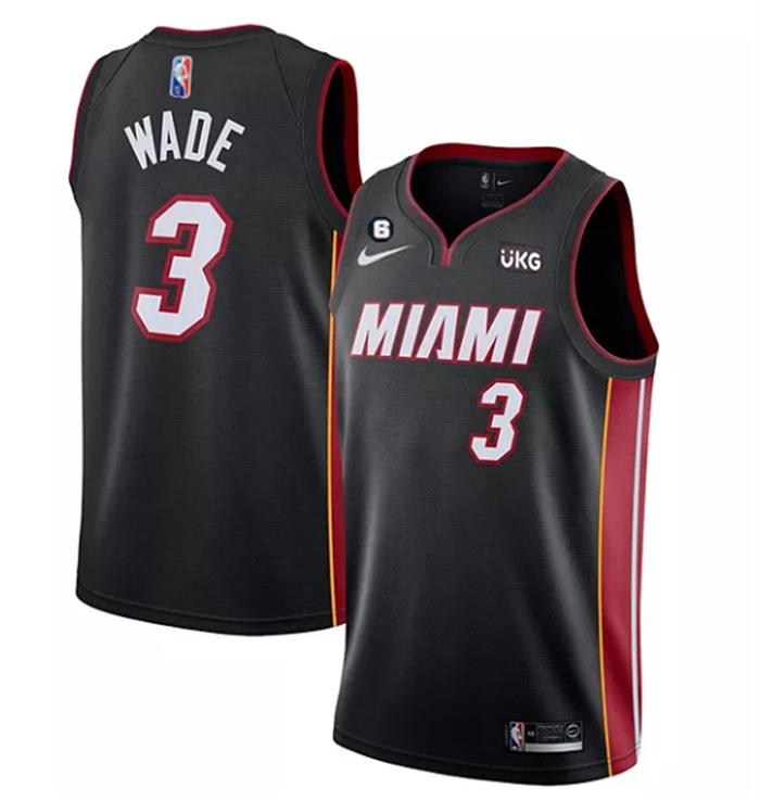 Men Miami Heat 3 Dwyane Wade Black With NO 6 Patch Stitched Jersey