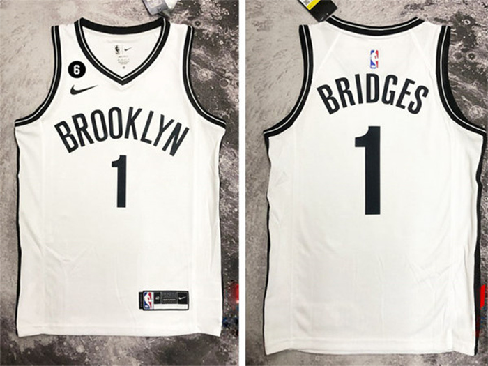 Men Brooklyn Nets 1 Mikal Bridges White Stitched Basketball Jersey