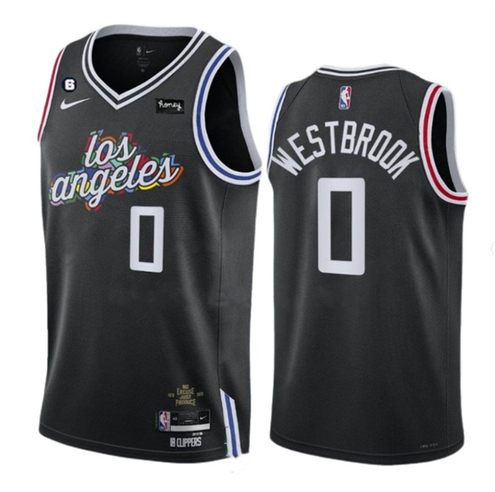 Men Los Angeles Clippers 0 Russell Westbrook Black 2022 23 City Edition With NO 6 Patch Stitched Jer