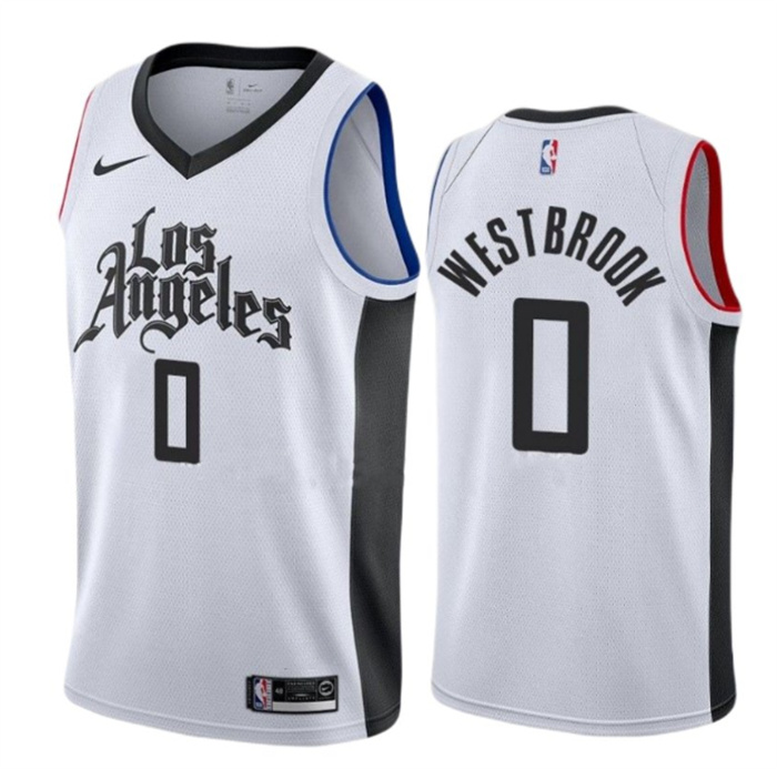 Men Los Angeles Clippers 0 Russell Westbrook White City Edition Stitched Jersey