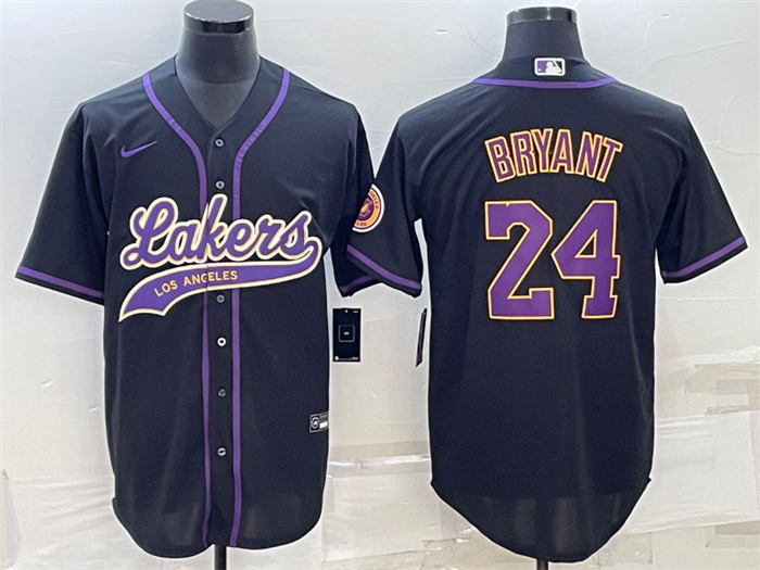 Men Los Angeles Lakers 24 Kobe Bryant Black Cool Base Stitched Baseball Jersey