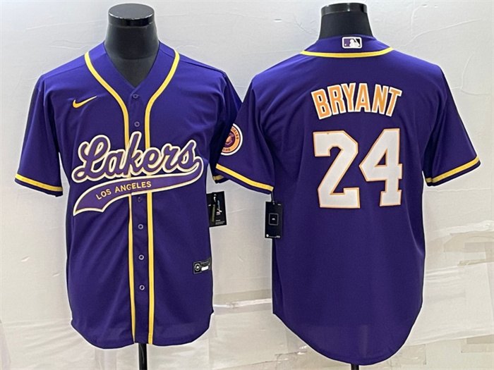 Men Los Angeles Lakers 24 Kobe Bryant Purple Cool Base Stitched Baseball Jersey