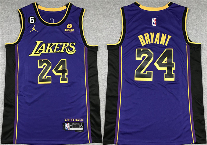 Men Los Angeles Lakers 24 Kobe Bryant Purple With NO 6 Patch Stitched Basketball Jersey