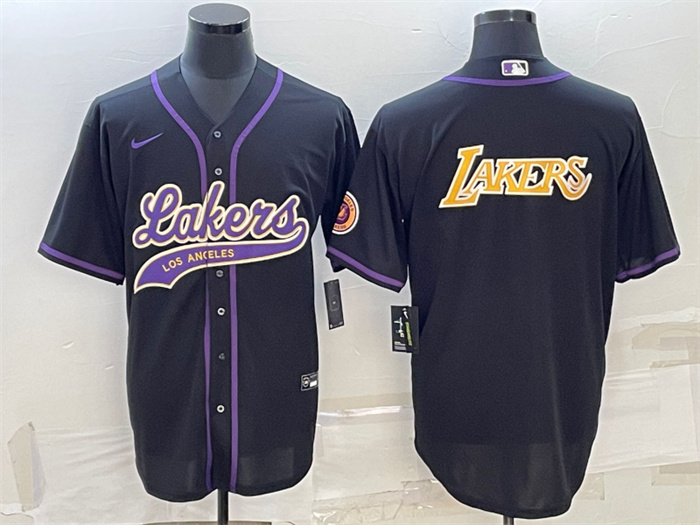 Men Los Angeles Lakers Black Big Logo Cool Base Stitched Baseball JerseyS