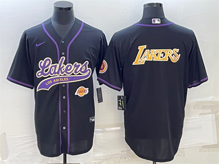 Men Los Angeles Lakers Black Big Logo With Patch Cool Base Stitched Baseball JerseyS