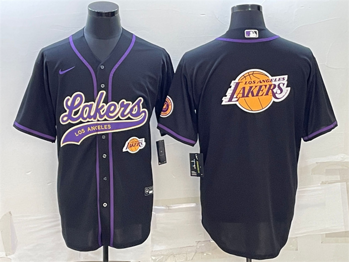 Men Los Angeles Lakers Black Team Big Logo With Patch Cool Base Stitched Baseball Jersey