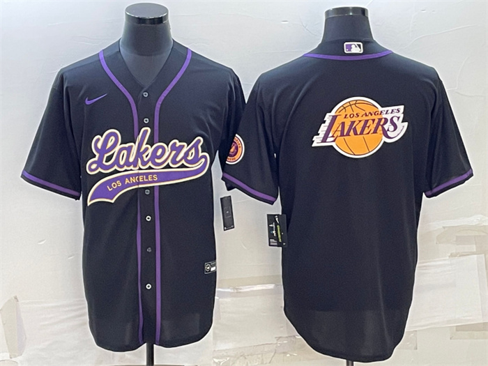 Men Los Angeles Lakers Black Team Big Logo Cool Base Stitched Baseball Jersey