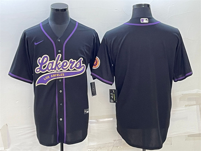 Men Los Angeles Lakers Blank Black Cool Base Stitched Baseball Jersey