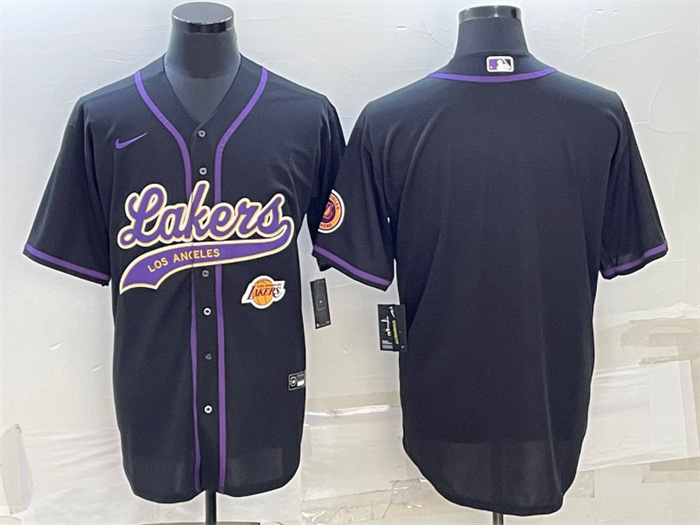 Men Los Angeles Lakers Blank Black With Patch Cool Base Stitched Baseball Jersey