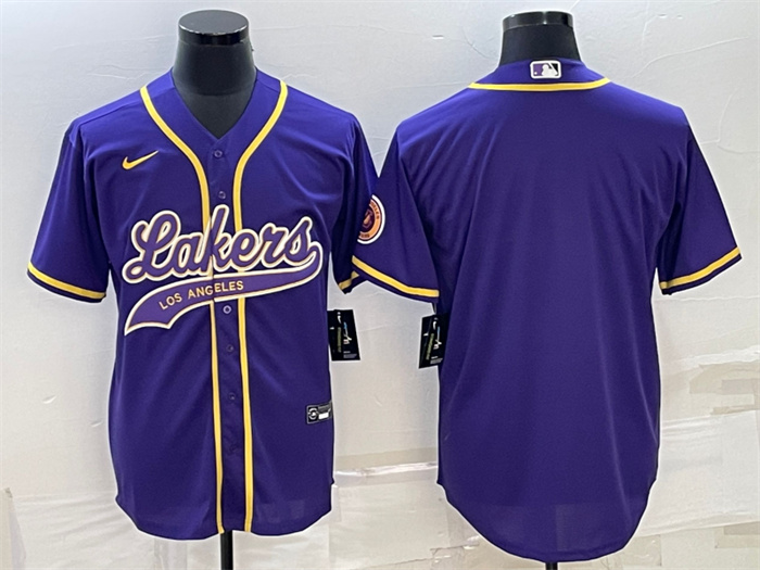 Men Los Angeles Lakers Blank Purple Cool Base Stitched Baseball Jersey