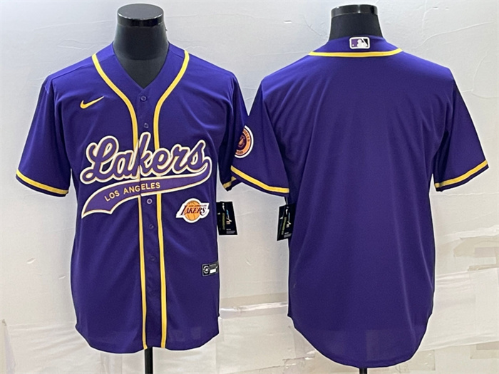 Men Los Angeles Lakers Blank Purple With Patch Cool Base Stitched Baseball Jersey