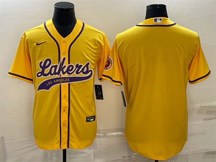 Men Los Angeles Lakers Blank Yellow Cool Base Stitched Baseball Jersey