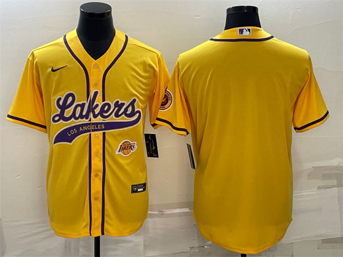 Men Los Angeles Lakers Blank Yellow With Patch Cool Base Stitched Baseball Jersey