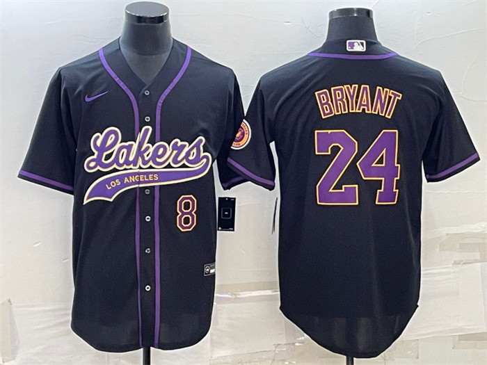 Men Los Angeles Lakers Front 8 Back 24 Kobe Bryant Black Cool Base Stitched Baseball Jersey