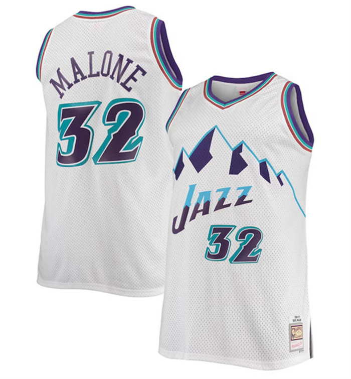 Men Utah Jazz 32 Karl Malone White Mitchell  26 Ness Swingman Stitched Jersey