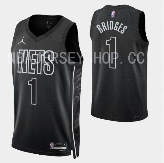 Men Brooklyn Nets 1 Mikal Bridges Black 2022 2023 Stitched Basketball Jersey