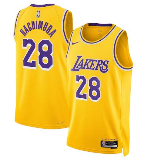 Men Los Angeles Lakers Rui Hachimura #28 Yellow Stitched NBA Jersey