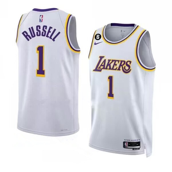 Men's Los Angeles Lakers #1 D’Angelo Russell 2022-23 White With NO.6 Patch Association Edition Swing