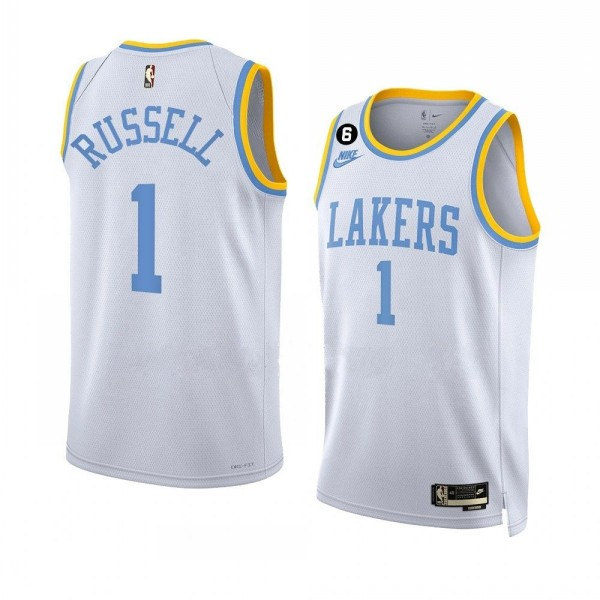 Men's Los Angeles Lakers #1 D’Angelo Russell 2022-23 White Classic Edition With No.6 Patch Stitched 