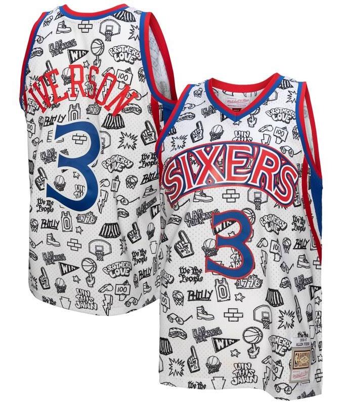 Men Philadelphia 76ers 3 Allen Iverson White 1997 98 Hardwood Classics Jersey