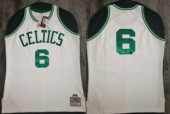 Men Boston Celtics 6 Bill Russell 1962 63 White Throwback Stitched Jersey