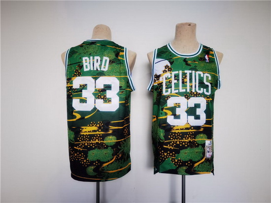 Men Boston Celtics 33 Larry Bird Green Black Throwback Stitched Jersey