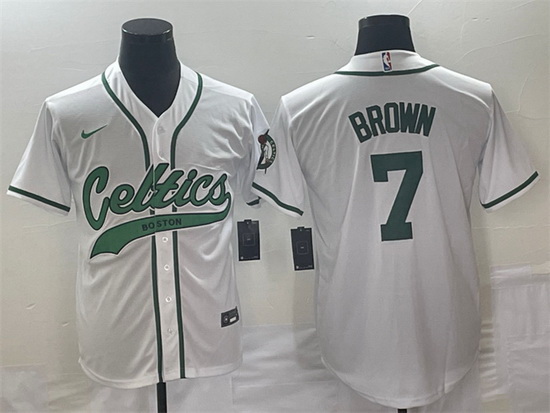 Men Boston Celtics 7 Jaylen Brown White Stitched Baseball Jersey