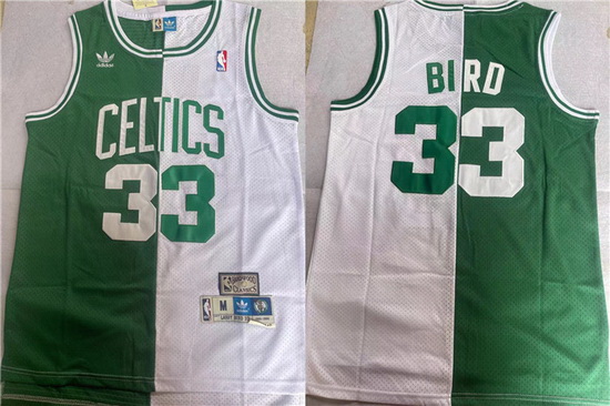 Men Boston Celtics 33 Larry Bird White Green Split Throwback Stitched Jersey