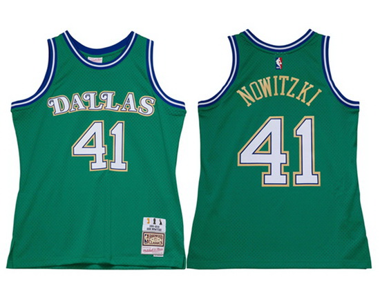 Men Dallas Mavericks 41 Dirk Nowitzki Green Stitched Jersey