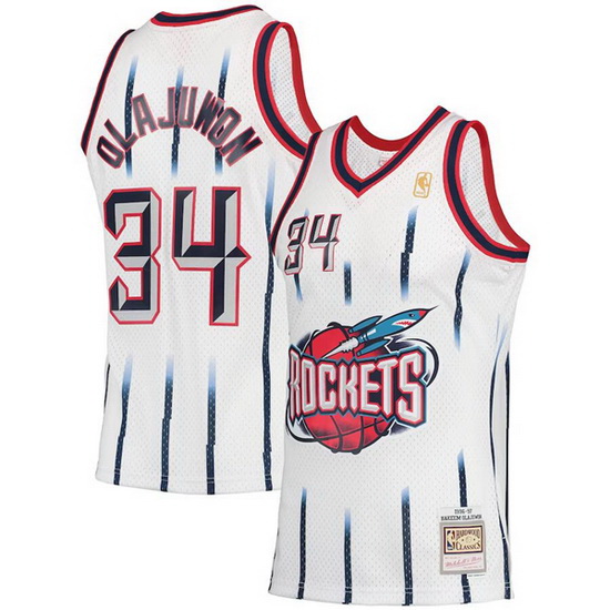 Men Houston Rockets 34 Hakeem Olajuwon White 1996 97 Mitchell  26 Ness Hardwood Classics Swingman St