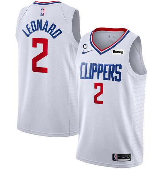 Men Los Angeles Clippers 2 Kawhi Leonard White With NO 6 Patch Stitched Jersey