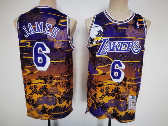 Men Los Angeles Lakers 6 LeBron James Purple Throwback Basketball Jersey