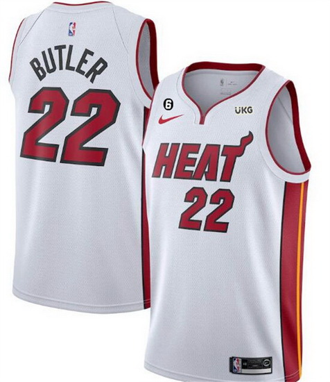 Men Miami Heat 22 Jimmy Butler White With NO 6 Patch Stitched Jersey