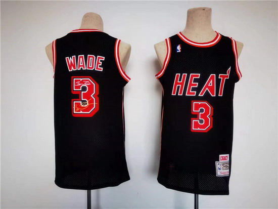 Men Miami Heat 3 Dwyane Wade Black Throwback Basketball Jersey