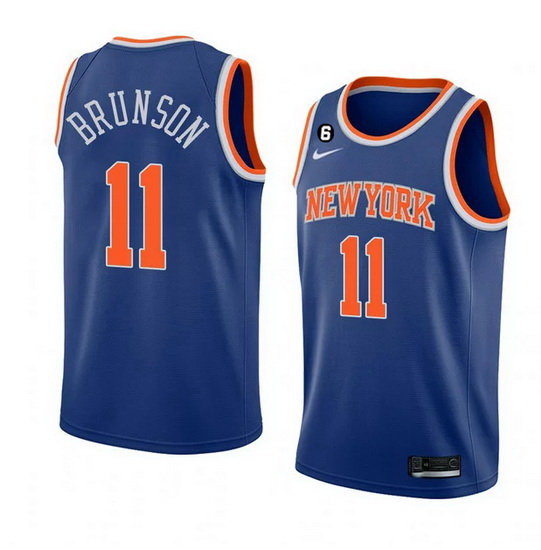 Men New Yok Knicks 11 Jalen Brunson Blue With NO 6 Patch Stitched Basketball Jersey