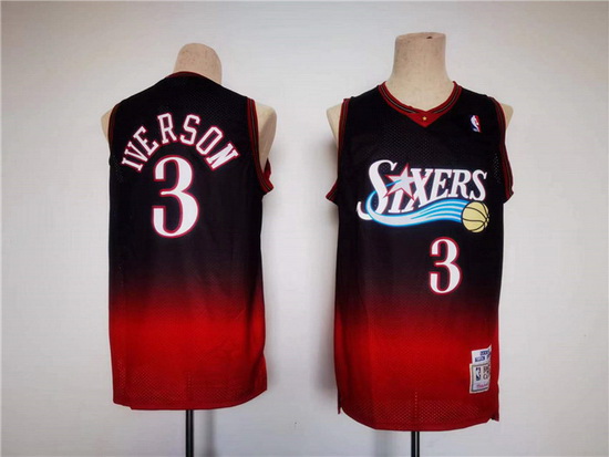 Men Philadelphia 76ers 3 Allen Iverson Red Black Throwback Basketball Jersey