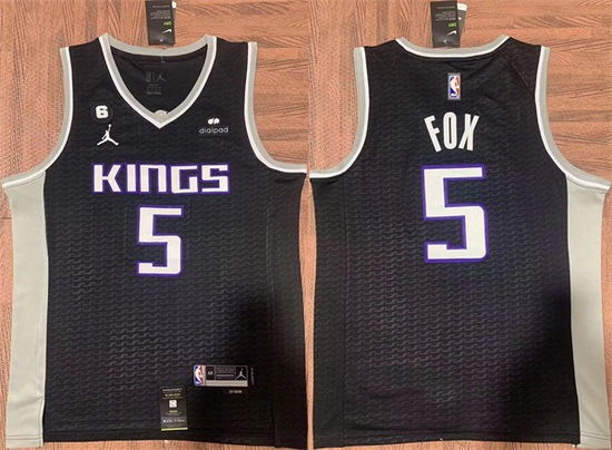 Men Sacramento Kings 5 De 27Aaron Fox Black No 6 Patch Stitched Jersey