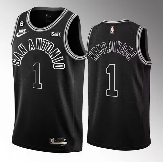 Men San Antonio Spurs 1 Victor Wembanyama Black 2022 23 Classic Edition With NO 6 Patch Stitched Bas