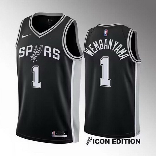 Men San Antonio Spurs 1 Victor Wembanyama Black 2022 23 Icon Edition Stitched Basketball JerseyS