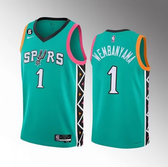 Men San Antonio Spurs 1 Victor Wembanyama Teal 2022 23 City Edition Swingman With NO 6 Patch Stitche