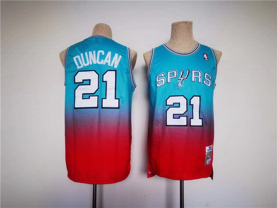 Men San Antonio Spurs 21 Tim Duncan Blue Red Stitched Basketball Jersey